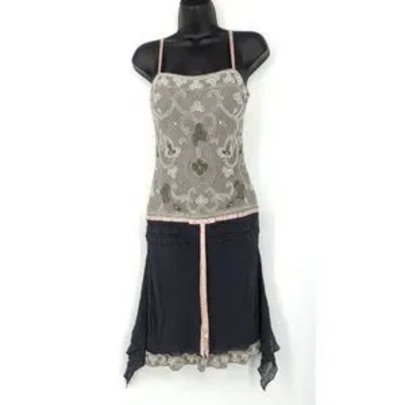 Sue Wong Dresses & Skirts - SUE WONG 100% Silk Vintage Beaded Cocktail Dress Drop Waist Gray Sz 4 - Like New